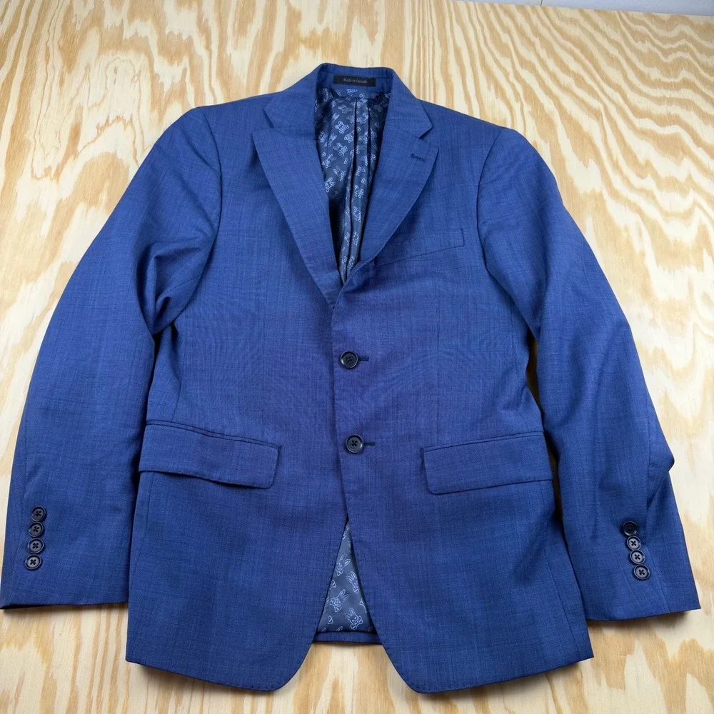 Psycho Bunny Blazer Wool Men Sport Coat 2 Buttons Blue Jacket Sz 36S Modern Fit